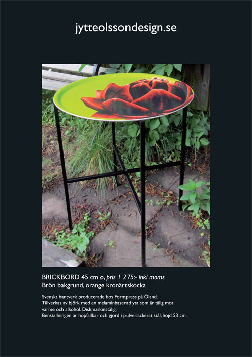 Brickbord 45 cm grön bakgrund orange kronärtskocka