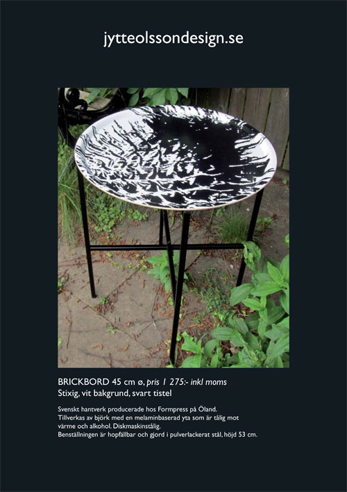 Brickbord 45 cm ø Stixig, vit bakgrund svart tistel